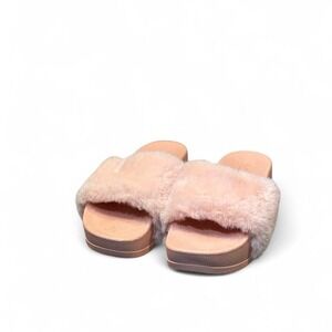 Catherine Malandrino Cozy Faux Fur Coquette Diva Platform Baby Pink Slippers 10